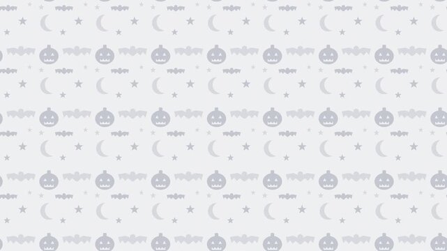 White halloween pattern with pumpkins and bats scrolling, cute seamless loop background