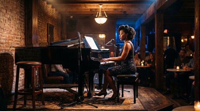 Female Pianist Performing at Intimate Jazz Venue