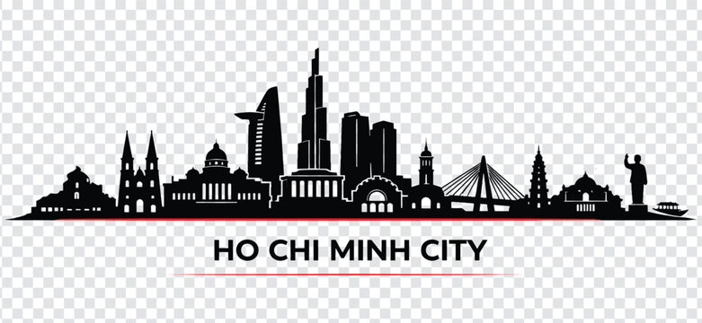 Ho chi minh city skyline silhouette vector illustration with famous landmarks