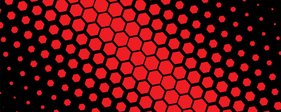 Vibrant geometric pattern featuring red hexagons on a dark background, showcasing a gradient effect for a modern and technological visual texture, perfect for contemporary digital designs