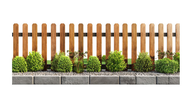 Modern Composite Wood and Plastic Fence with Landscaping and Shrubs