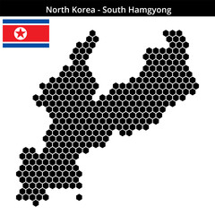 Obraz premium Map of North-Korea region South-Hamgyong in medium hexagonal dots