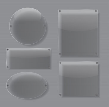 Glass user interface elements with metal screws on a gray lined background