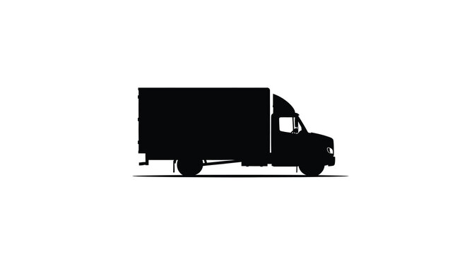 Black silhouette of a box truck against a white background a simple transportation graphic silhouette vehicle delivery freight