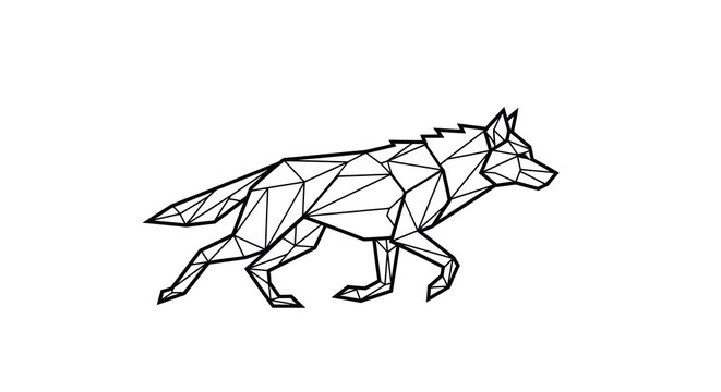 Geometric polygonal wolf illustration in black and white a striking animal silhouette canine wildlife predator mammal fauna faceted