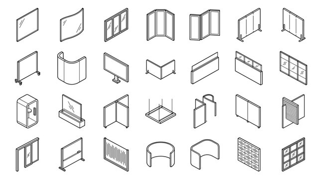 Isometric Office Partition and Room Divider Icons