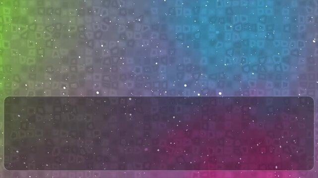 Abstract background with colorful gradient squares and a dark rectangular text box overlay.