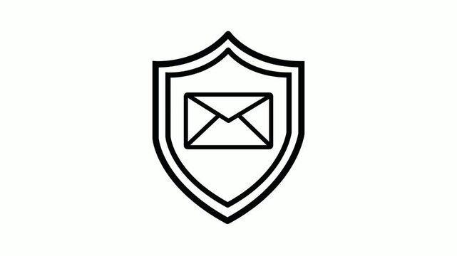 Mail, email, E-mail and message protection animated icon. Letter or envelope with shield security animation motion video. Secure digital address, web, business contact. 4k