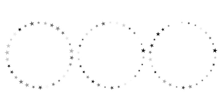 Three Interlocking Star Circle Frames Isolated on White Background, Decorative Celestial Border Design