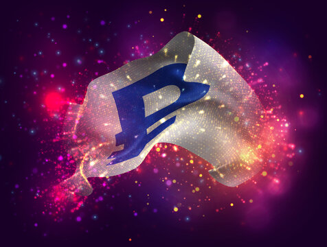 Ruble, vector 3d flag with a splash of paint dots, explosion of colored dots