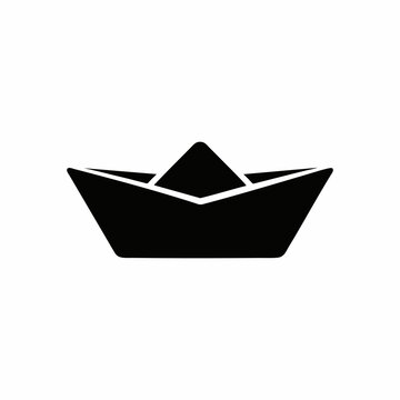 Black Paper Boat Icon Isolated on White Background