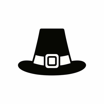 Black Pilgrim Hat Thanksgiving Icon Isolated on White Background