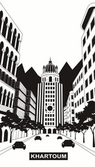 Obraz premium Urban street view with historic architecture and central tower, Khartoum cityscape