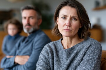 Fototapeta premium Upset couple experience silence following serious home fight