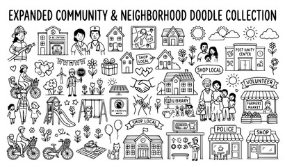 Obraz premium Hand drawn family community doodle illustration pack