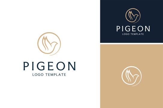 Luxury Golden Circular Flying Bird Line Art like Dove or Pigeon logo design