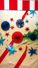 Obraz premium Patriotic July 4th Celebration Decorations on Rustic Wooden Background.