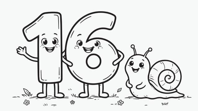 Cute Cartoon Number X Coloring Page Vector Illustration for Kids, Black and White Outline, Printable Coloring Book