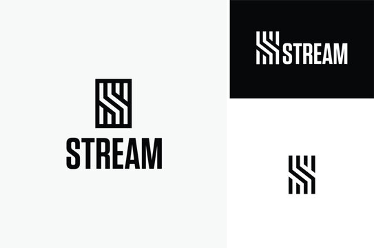 Vertical Trellis Bars with Initial Letter S Symmetrical Rectangle Line with words STREAM logo design