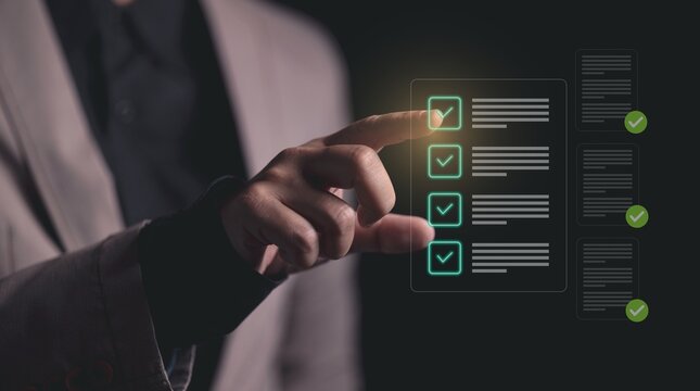 Digital checklist, indicating task completion and progress tracking on a modern interface