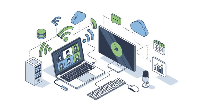 Modern Workspace with Computer and Networking Equipment