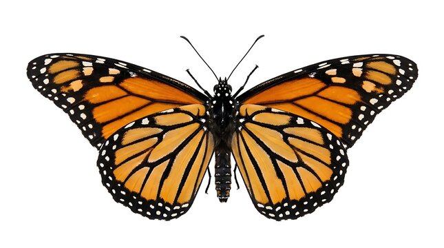 Beautiful Monarch butterfly isolated on a clean white background.