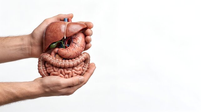 Realistic Human Digestive System Anatomy Model Held in Hand