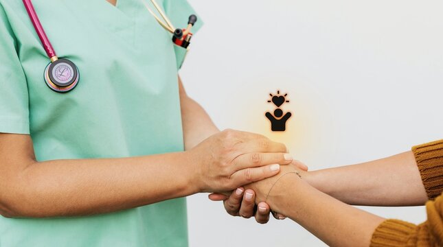 Empathetic healthcare provider offers comforting support to patient, symbolizing protection and compassionate care during health challenges