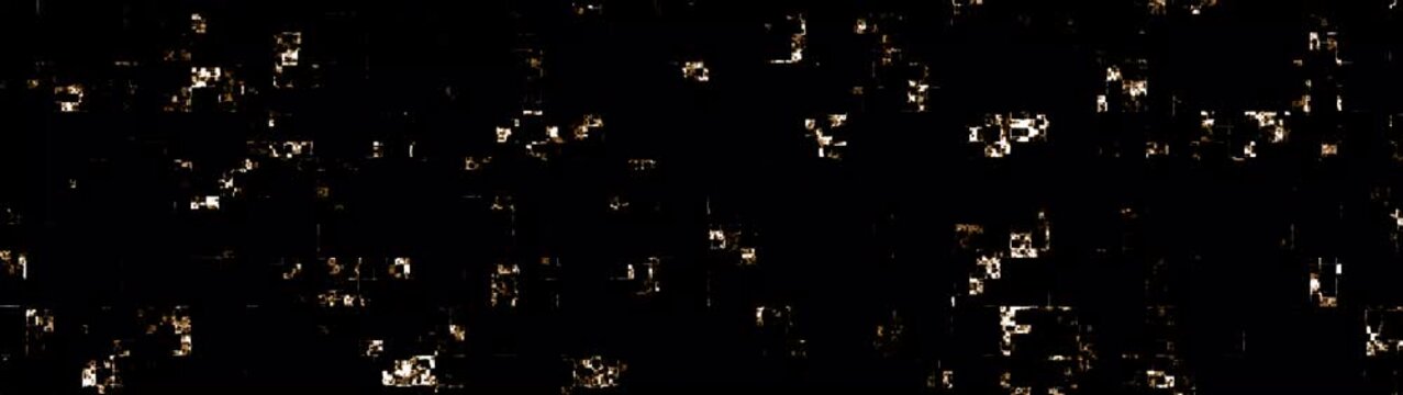 Abstract glitchy digital noise pattern motion on black background, vintage grainy television screen effect.