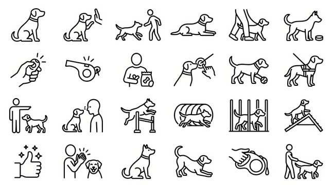 Collection of hand-drawn black and white animal silhouettes and paw prints.