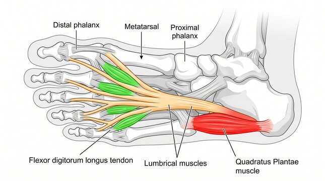Anatomy of foot muscles flexor digitorum longus and quadratus plantae