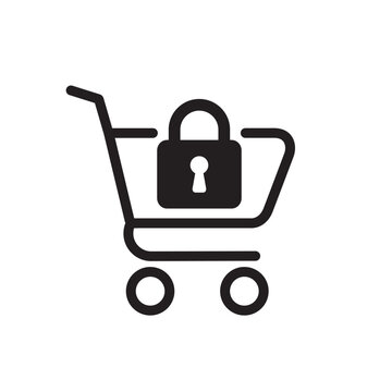 Secure Shopping Cart Vector Icon Flat Style