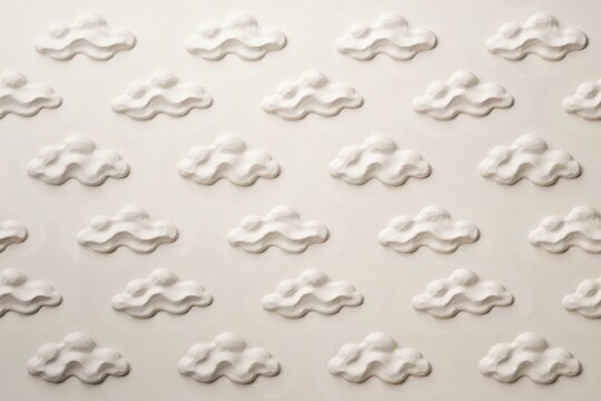 Repeating pattern of small embossed cloud shapes arranged in a grid on a solid off-white background, creating a soft, and playful visual texture