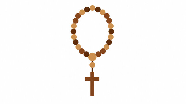 Catholic rosary vector with wooden beads and cross on white background