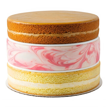 Triple Layer Cake Slice with Pink and Vanilla Filling isolated on transparent background