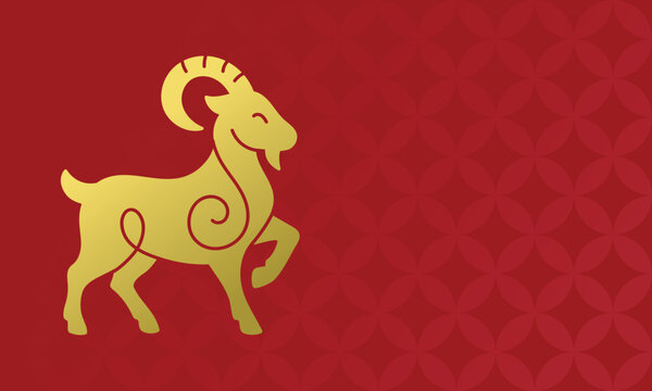 Chinese New Year banner with golden goat silhouette on decorative red background