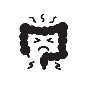 Irritable bowel syndrome vector icon in flat style featuring a distressed intestine representing digestive disorders, abdominal pain, bloating, gastrointestinal disease, IBS symptoms and gut health is