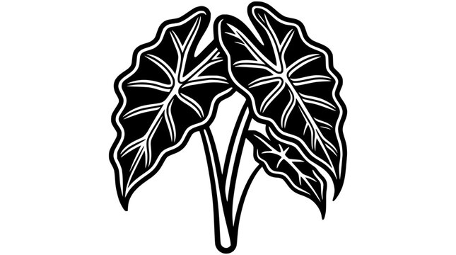 Bold Silhouette of Elephant Ear Plant Leaves with Vein Detail