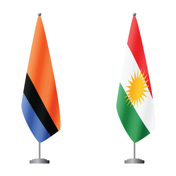 Chagos Islands and Kurdistan flags on flagpoles for official ceremonies and meetings, transparent background vector