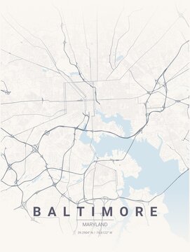 Modern Baltimore City Map Poster Design, Pastel Dream Style Urban Street Grid Cartography