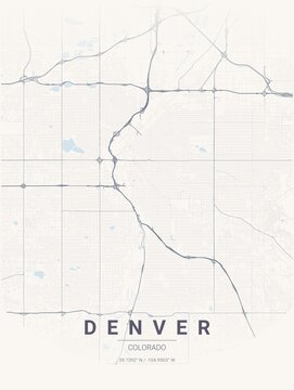 Modern Denver City Map Poster Design, Pastel Dream Style Urban Street Grid Cartography