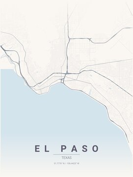Modern El Paso City Map Poster Design, Pastel Dream Style Urban Street Grid Cartography