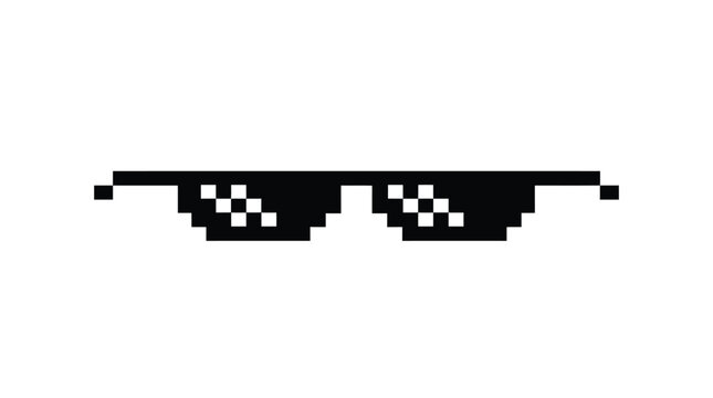 Minimalist black pixelated sunglasses featuring sharp square edges and a classic retro internet meme style