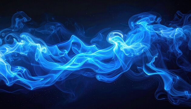 Swirling blue smoke abstractly drifts across a dark background, creating a dynamic, ethereal pattern