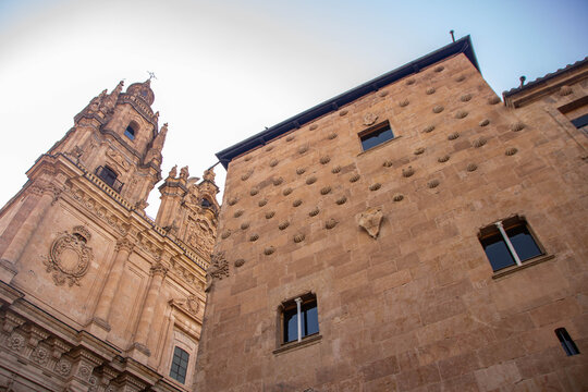 Casa de las Conchas and La Clerec&iacute;a tower in Salamanca, Spain.