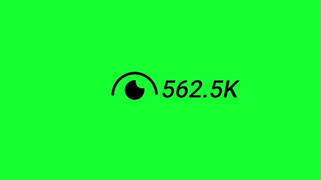 Social Media Reels View Counter Animation from 0 to 900K (Nine Hundred Thousand) on Green Screen with Views Growth, Social Proof Boost and Real View Count Up Animation, Number Counter in 4K.