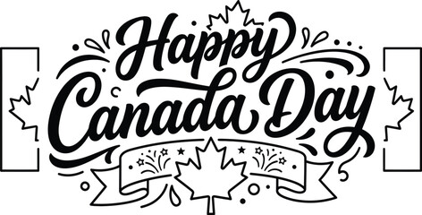 Happy canada day hand lettering typography design with maple leaf symbol and decorative elements for national holiday Vector, illustration © PICTURE GALLERY