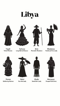 Libyan Traditional Attire Silhouettes: Variety of Regional Styles