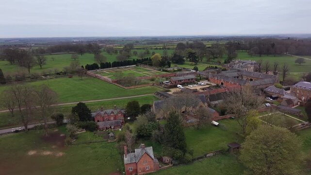 Aerial View of Geometric Walled Gardens at Lamport Hall Historic Estate in Northamptonshire