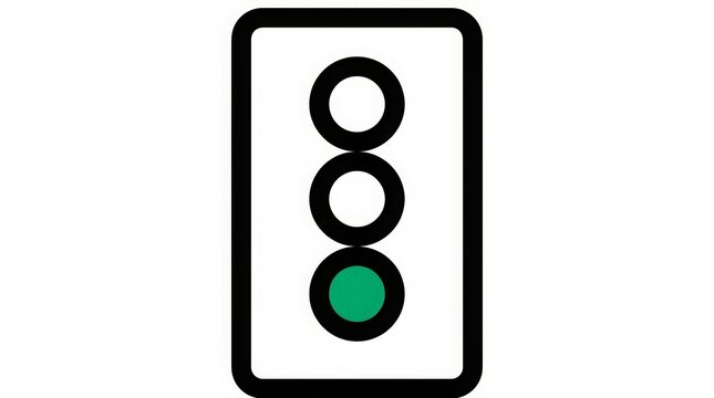 Traffic - Green Light Illuminated on Vertical Traffic Signal Icon with Black Outline on White Background